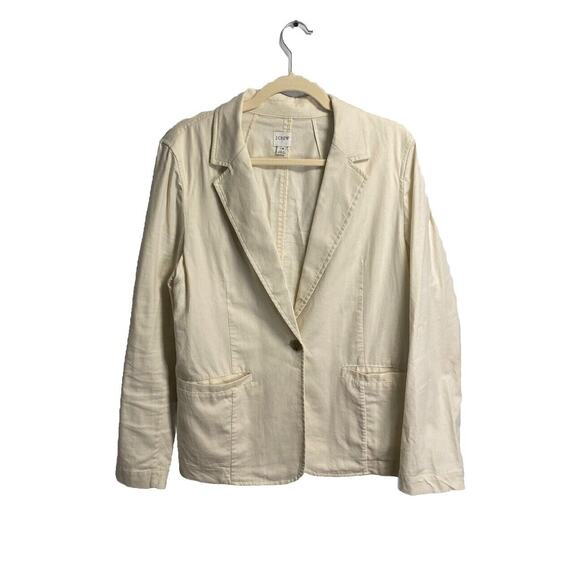 J.‎ Crew Women’s Linen Cotton Lightweight Blazer Jacket Ivory Size 14 Preppy - Picture 1 of 5